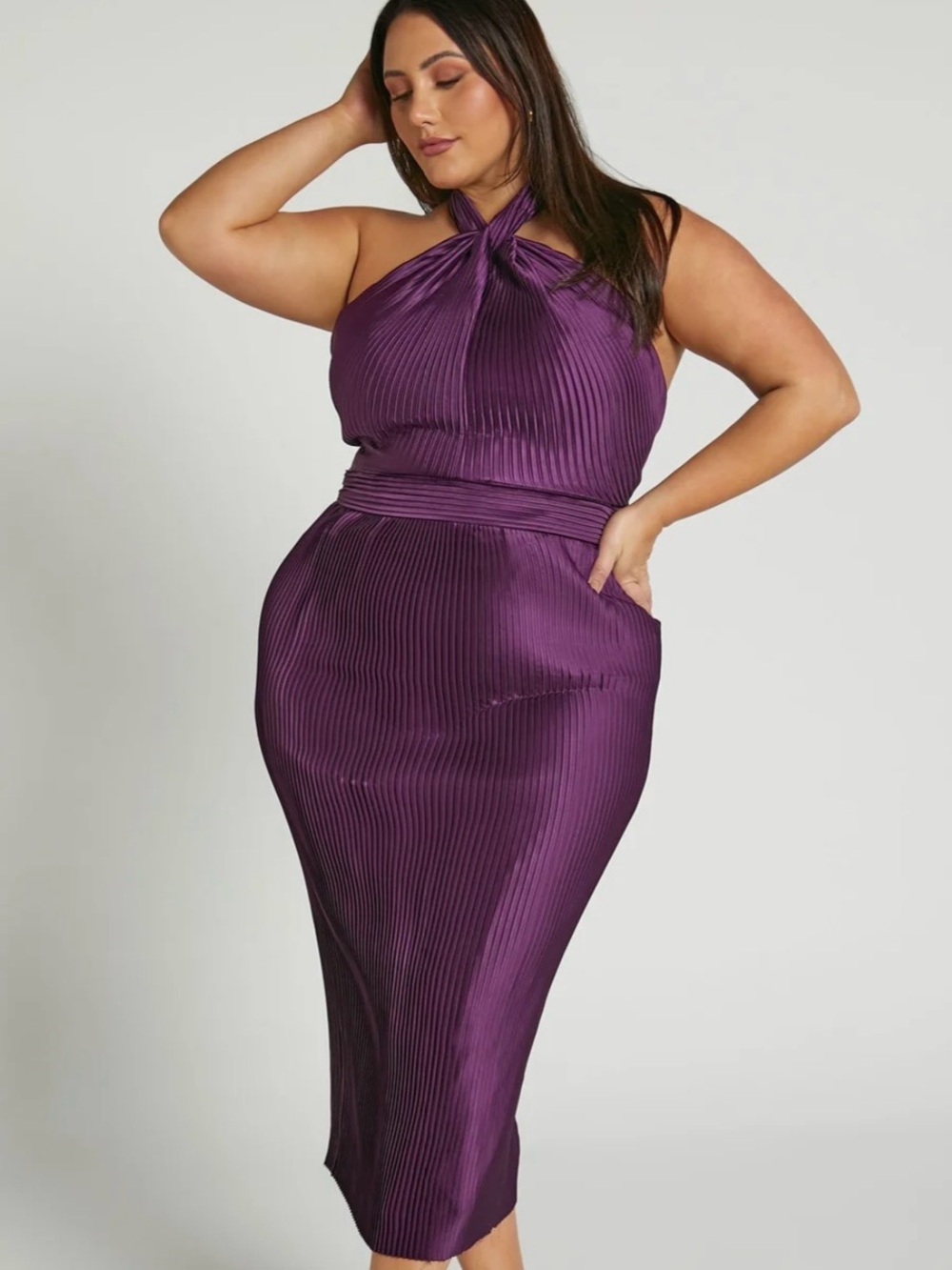 Showpo Marlette | Plus Size Purple Pleated Midi Skirt